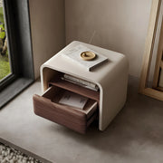 Sleek Modern Nightstand with Curved Edges Wooden Storage Drawer